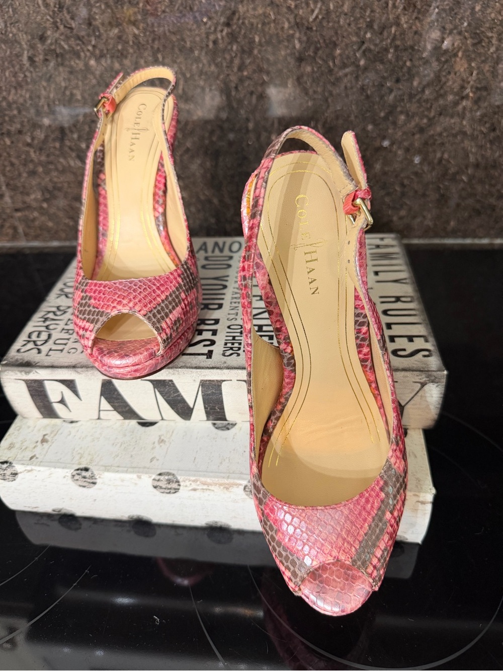 Cole Haan Pink Snakeskin Peep-Toe Slingback Heels Womens Sz 6 Nike Air